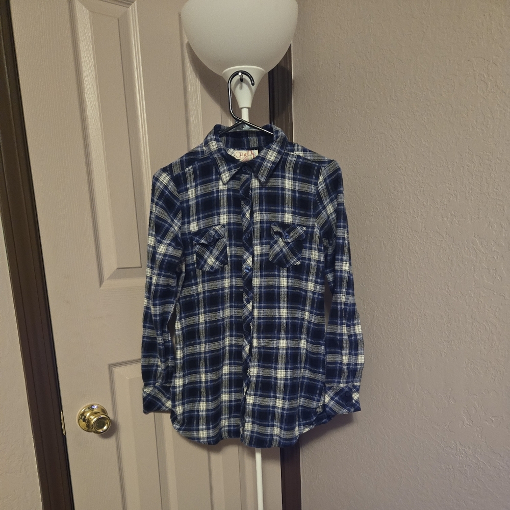 OP Blue and White Plaid Shirt